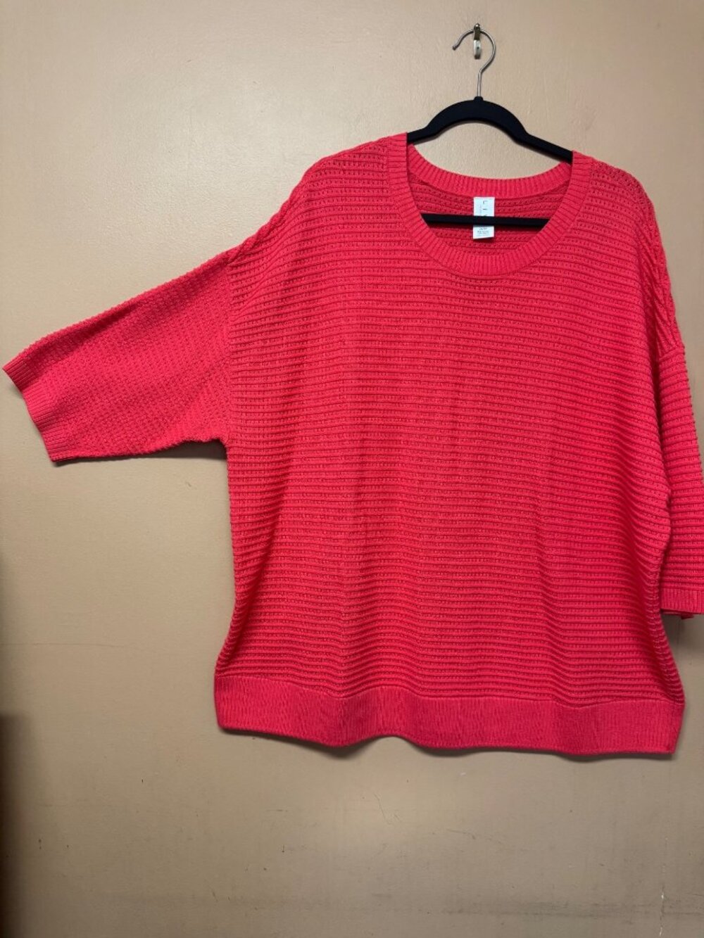 Lane Bryant Livi Coral Pink Pointelle Knit Dolman Sleeve Sweater 22/24 Beachy - Picture 2 of 8